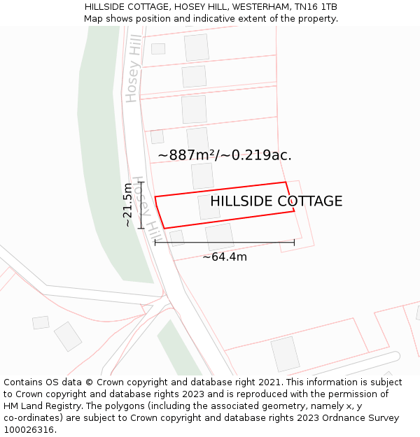 HILLSIDE COTTAGE, HOSEY HILL, WESTERHAM, TN16 1TB: Plot and title map