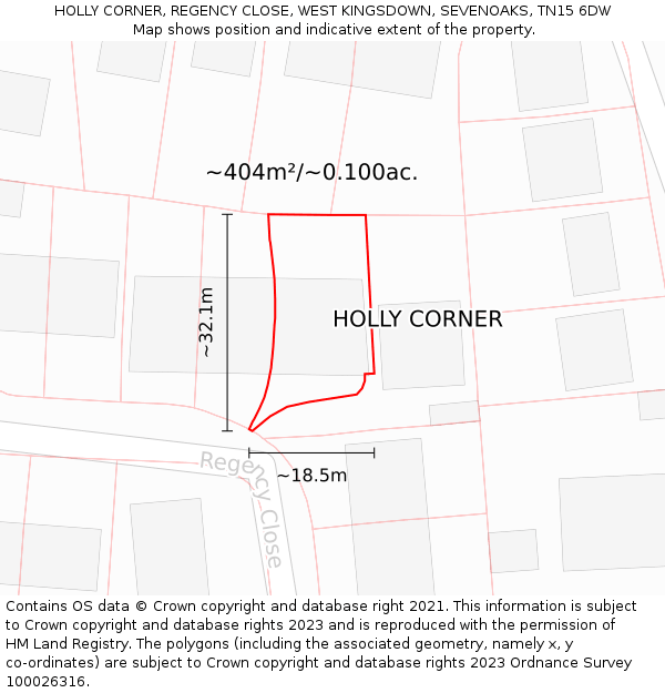 HOLLY CORNER, REGENCY CLOSE, WEST KINGSDOWN, SEVENOAKS, TN15 6DW: Plot and title map