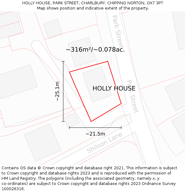 HOLLY HOUSE, PARK STREET, CHARLBURY, CHIPPING NORTON, OX7 3PT: Plot and title map