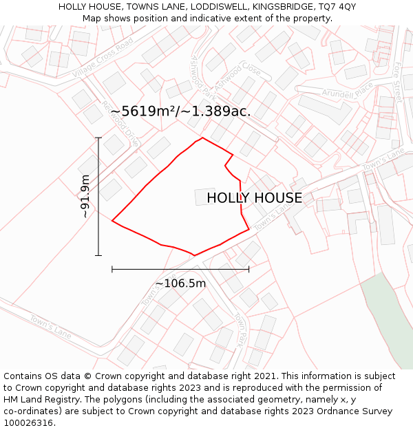 HOLLY HOUSE, TOWNS LANE, LODDISWELL, KINGSBRIDGE, TQ7 4QY: Plot and title map