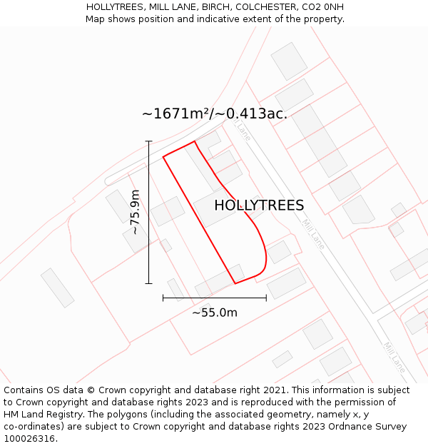 HOLLYTREES, MILL LANE, BIRCH, COLCHESTER, CO2 0NH: Plot and title map