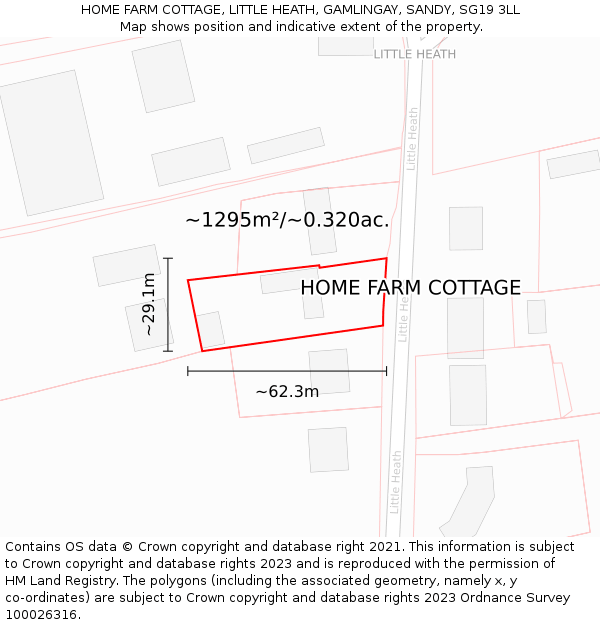 HOME FARM COTTAGE, LITTLE HEATH, GAMLINGAY, SANDY, SG19 3LL: Plot and title map