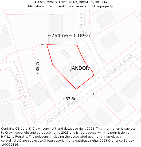 JANDOR, WOODLANDS ROAD, BROMLEY, BR1 2AP: Plot and title map