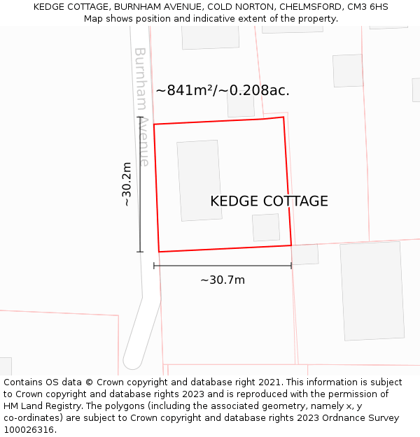 KEDGE COTTAGE, BURNHAM AVENUE, COLD NORTON, CHELMSFORD, CM3 6HS: Plot and title map