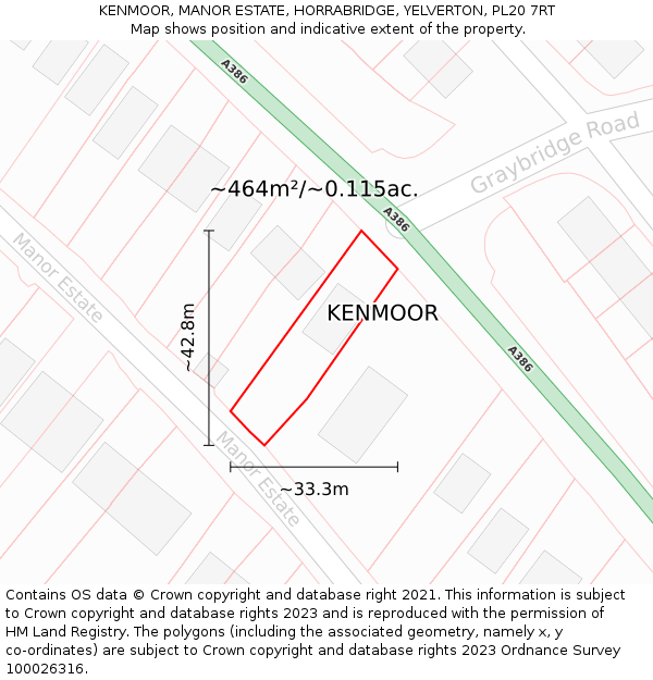 KENMOOR, MANOR ESTATE, HORRABRIDGE, YELVERTON, PL20 7RT: Plot and title map