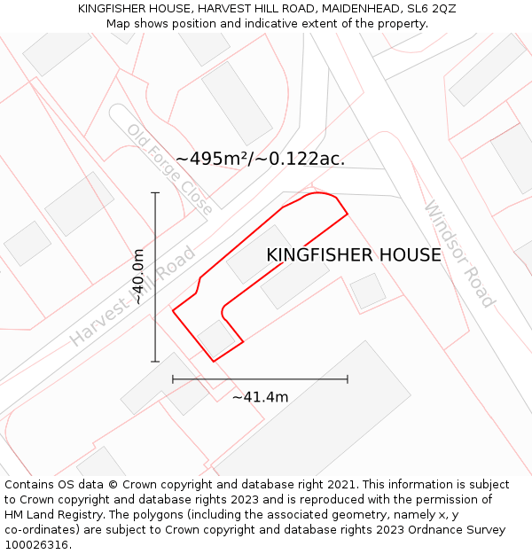 KINGFISHER HOUSE, HARVEST HILL ROAD, MAIDENHEAD, SL6 2QZ: Plot and title map