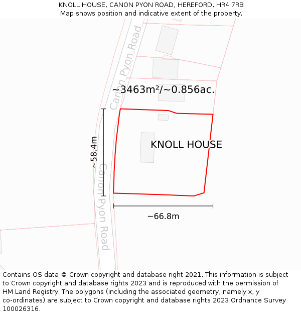 KNOLL HOUSE, CANON PYON ROAD, HEREFORD, HR4 7RB: Plot and title map