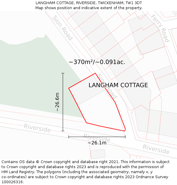 LANGHAM COTTAGE, RIVERSIDE, TWICKENHAM, TW1 3DT: Plot and title map