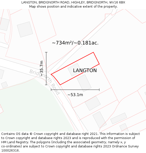 LANGTON, BRIDGNORTH ROAD, HIGHLEY, BRIDGNORTH, WV16 6BX: Plot and title map