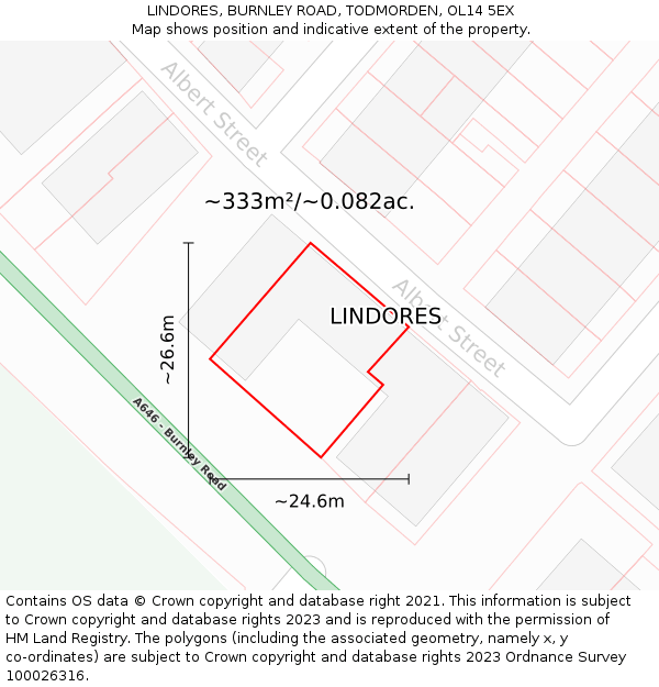 LINDORES, BURNLEY ROAD, TODMORDEN, OL14 5EX: Plot and title map