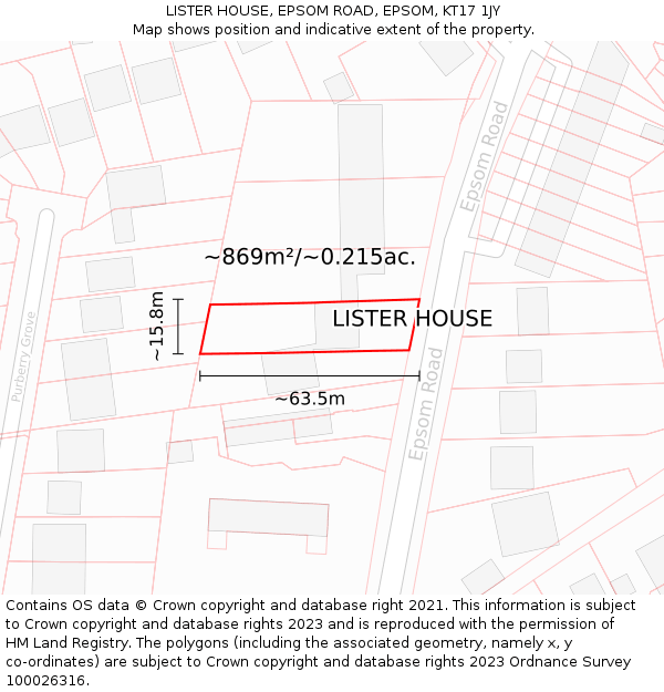 LISTER HOUSE, EPSOM ROAD, EPSOM, KT17 1JY: Plot and title map