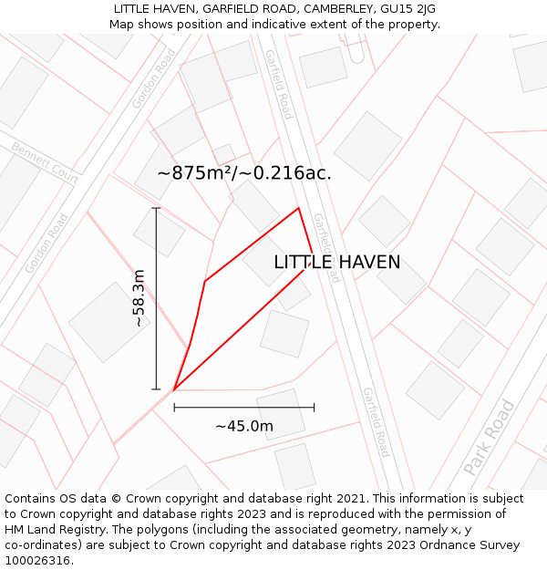 LITTLE HAVEN, GARFIELD ROAD, CAMBERLEY, GU15 2JG: Plot and title map