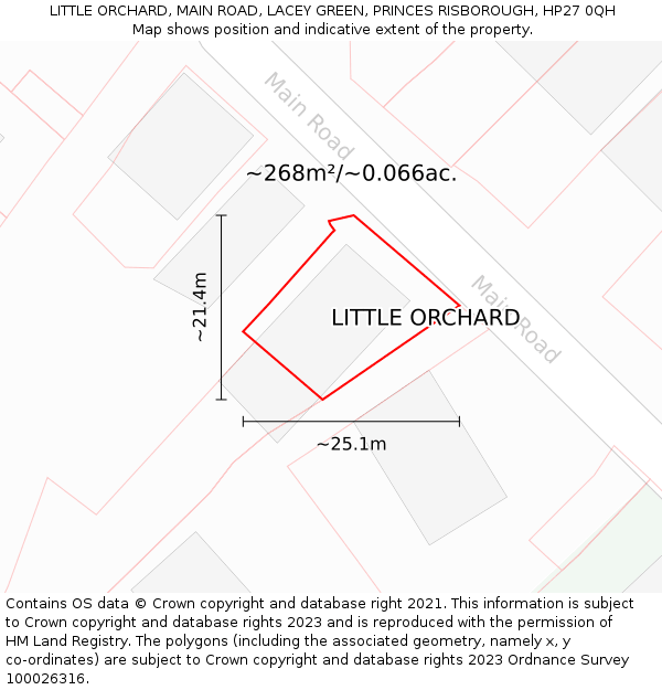 LITTLE ORCHARD, MAIN ROAD, LACEY GREEN, PRINCES RISBOROUGH, HP27 0QH: Plot and title map