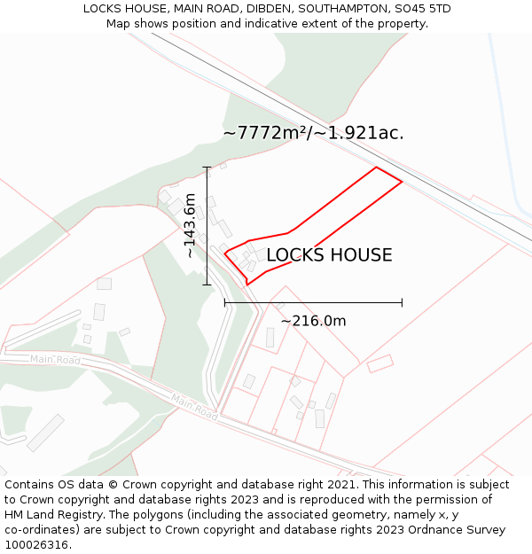 LOCKS HOUSE, MAIN ROAD, DIBDEN, SOUTHAMPTON, SO45 5TD: Plot and title map