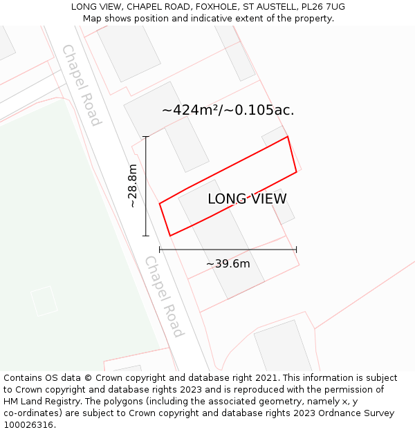 LONG VIEW, CHAPEL ROAD, FOXHOLE, ST AUSTELL, PL26 7UG: Plot and title map