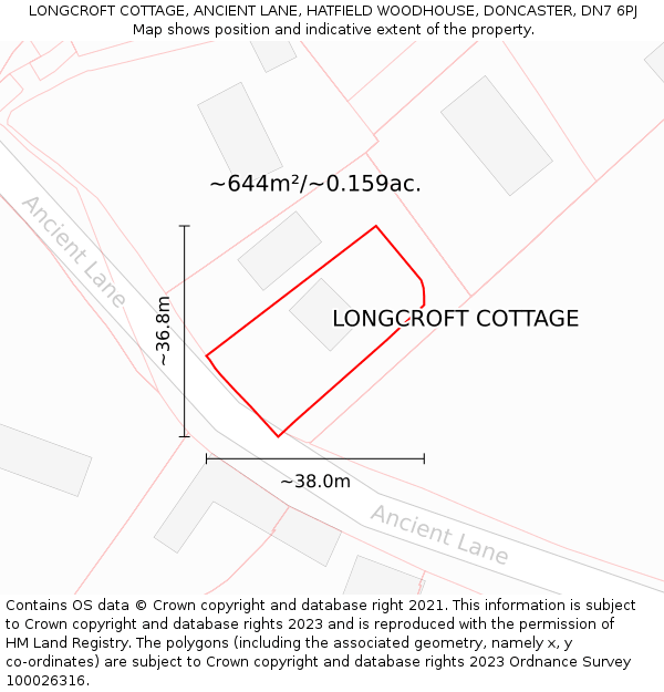 LONGCROFT COTTAGE, ANCIENT LANE, HATFIELD WOODHOUSE, DONCASTER, DN7 6PJ: Plot and title map