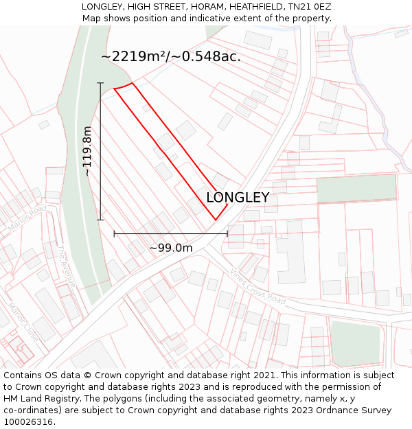 LONGLEY, HIGH STREET, HORAM, HEATHFIELD, TN21 0EZ: Plot and title map