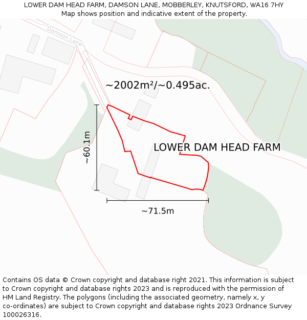 LOWER DAM HEAD FARM, DAMSON LANE, MOBBERLEY, KNUTSFORD, WA16 7HY: Plot and title map