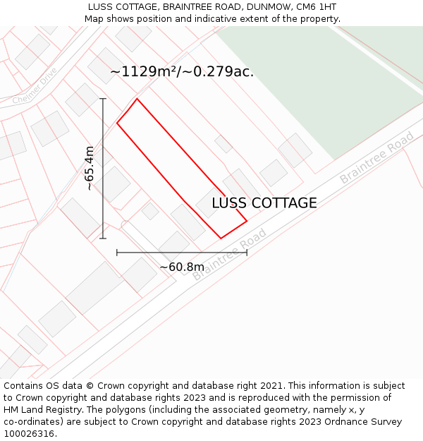 LUSS COTTAGE, BRAINTREE ROAD, DUNMOW, CM6 1HT: Plot and title map