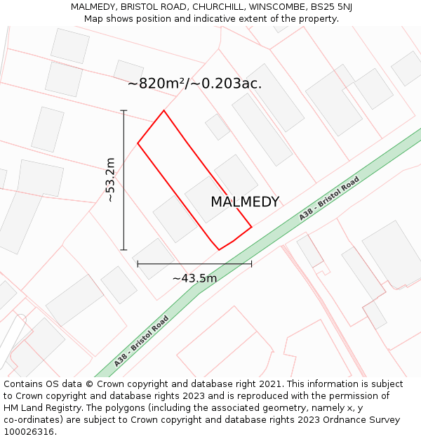 MALMEDY, BRISTOL ROAD, CHURCHILL, WINSCOMBE, BS25 5NJ: Plot and title map