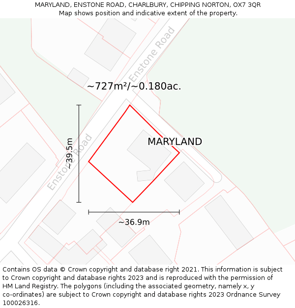 MARYLAND, ENSTONE ROAD, CHARLBURY, CHIPPING NORTON, OX7 3QR: Plot and title map