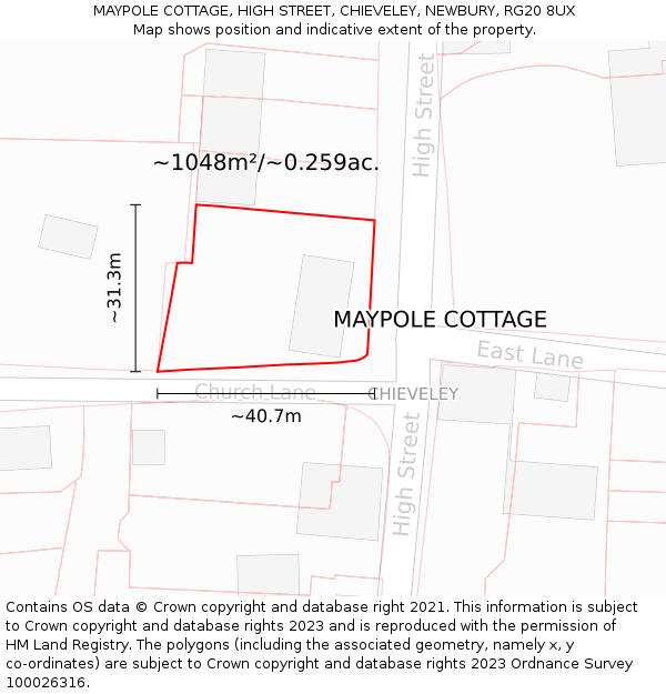 MAYPOLE COTTAGE, HIGH STREET, CHIEVELEY, NEWBURY, RG20 8UX: Plot and title map