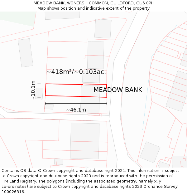 MEADOW BANK, WONERSH COMMON, GUILDFORD, GU5 0PH: Plot and title map