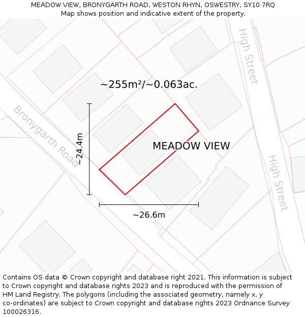 MEADOW VIEW, BRONYGARTH ROAD, WESTON RHYN, OSWESTRY, SY10 7RQ: Plot and title map