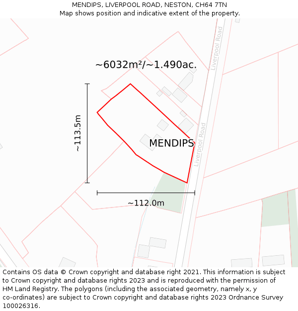 MENDIPS, LIVERPOOL ROAD, NESTON, CH64 7TN: Plot and title map