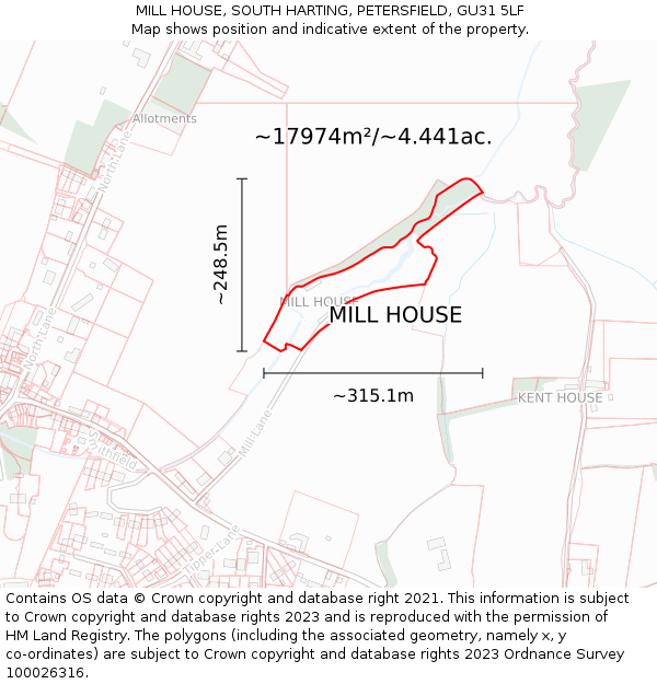 MILL HOUSE, SOUTH HARTING, PETERSFIELD, GU31 5LF: Plot and title map