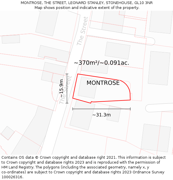 MONTROSE, THE STREET, LEONARD STANLEY, STONEHOUSE, GL10 3NR: Plot and title map