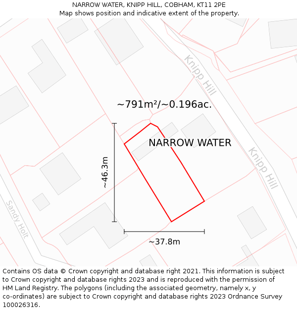 NARROW WATER, KNIPP HILL, COBHAM, KT11 2PE: Plot and title map