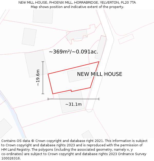 NEW MILL HOUSE, PHOENIX MILL, HORRABRIDGE, YELVERTON, PL20 7TA: Plot and title map