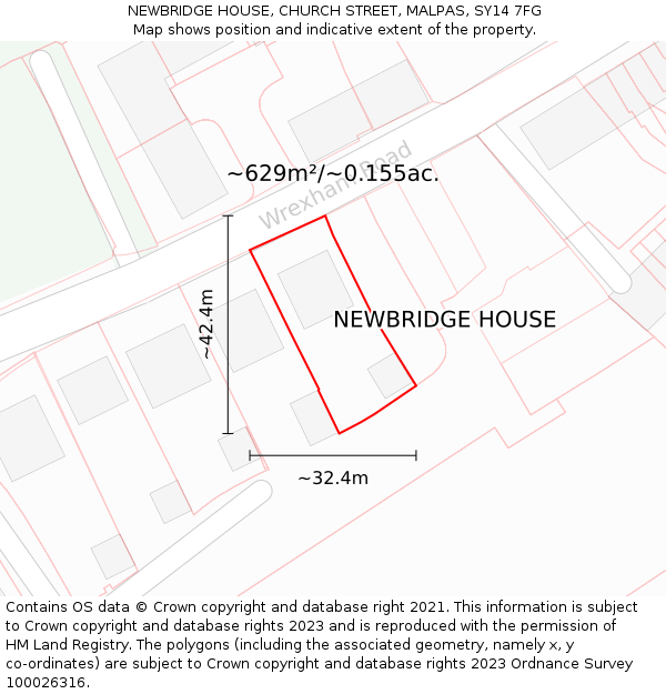 NEWBRIDGE HOUSE, CHURCH STREET, MALPAS, SY14 7FG: Plot and title map