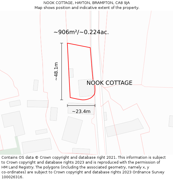 NOOK COTTAGE, HAYTON, BRAMPTON, CA8 9JA: Plot and title map