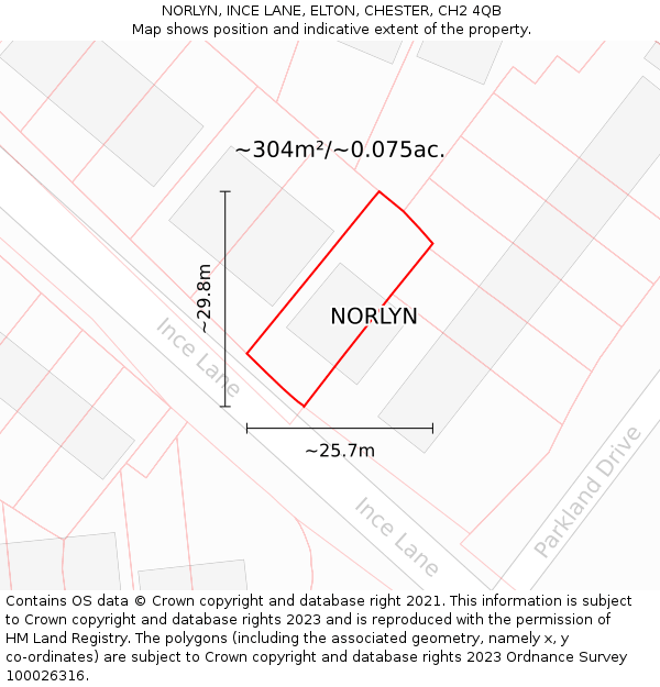 NORLYN, INCE LANE, ELTON, CHESTER, CH2 4QB: Plot and title map