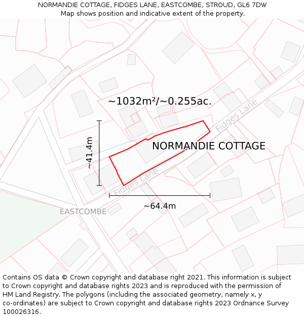 NORMANDIE COTTAGE, FIDGES LANE, EASTCOMBE, STROUD, GL6 7DW: Plot and title map