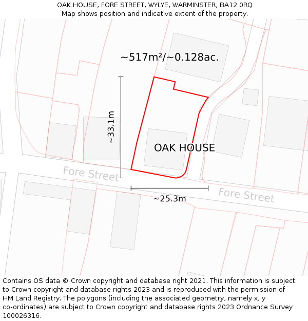 OAK HOUSE, FORE STREET, WYLYE, WARMINSTER, BA12 0RQ: Plot and title map