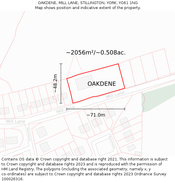 OAKDENE, MILL LANE, STILLINGTON, YORK, YO61 1NG: Plot and title map