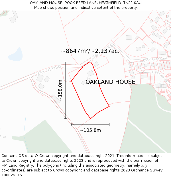 OAKLAND HOUSE, POOK REED LANE, HEATHFIELD, TN21 0AU: Plot and title map