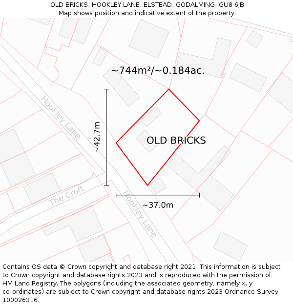 OLD BRICKS, HOOKLEY LANE, ELSTEAD, GODALMING, GU8 6JB: Plot and title map