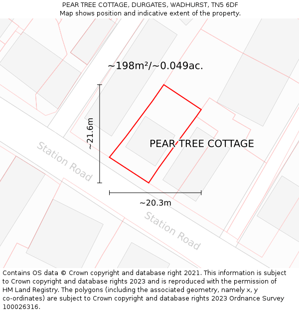 PEAR TREE COTTAGE, DURGATES, WADHURST, TN5 6DF: Plot and title map