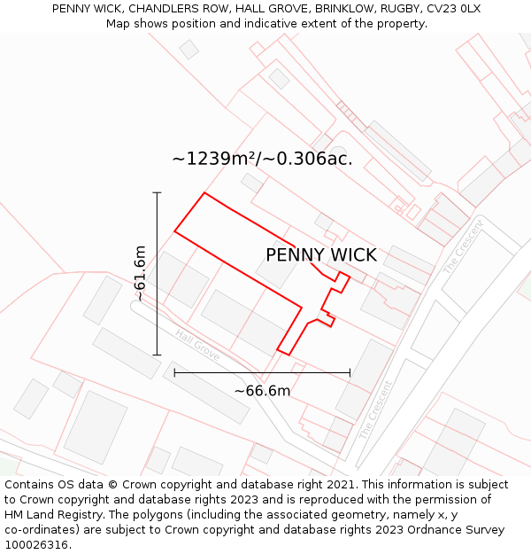 PENNY WICK, CHANDLERS ROW, HALL GROVE, BRINKLOW, RUGBY, CV23 0LX: Plot and title map