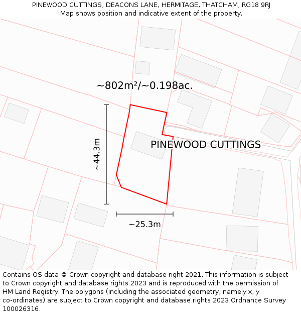 PINEWOOD CUTTINGS, DEACONS LANE, HERMITAGE, THATCHAM, RG18 9RJ: Plot and title map