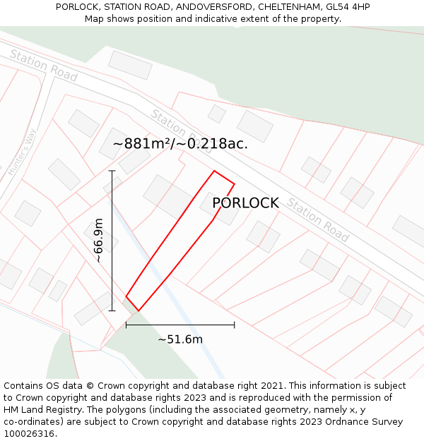 PORLOCK, STATION ROAD, ANDOVERSFORD, CHELTENHAM, GL54 4HP: Plot and title map