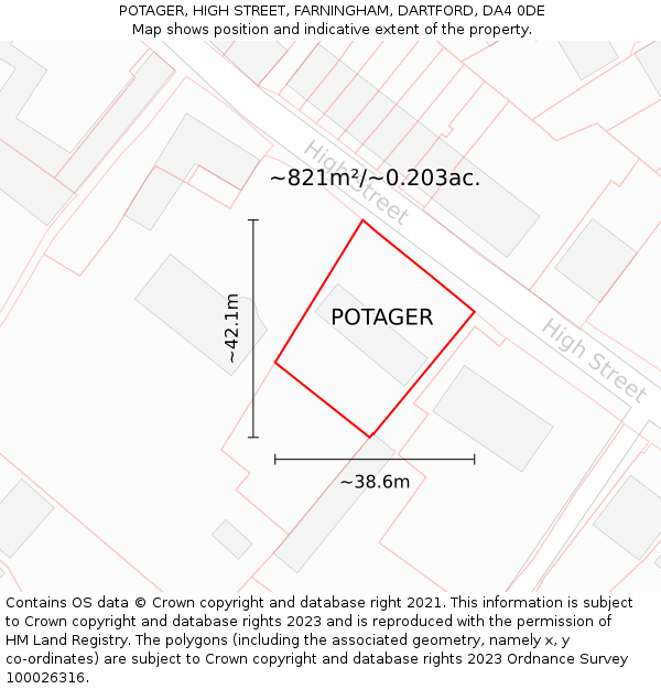 POTAGER, HIGH STREET, FARNINGHAM, DARTFORD, DA4 0DE: Plot and title map