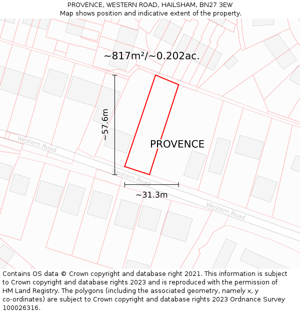 PROVENCE, WESTERN ROAD, HAILSHAM, BN27 3EW: Plot and title map