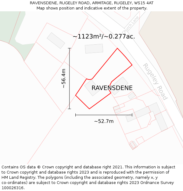 RAVENSDENE, RUGELEY ROAD, ARMITAGE, RUGELEY, WS15 4AT: Plot and title map