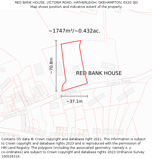 RED BANK HOUSE, VICTORIA ROAD, HATHERLEIGH, OKEHAMPTON, EX20 3JG: Plot and title map