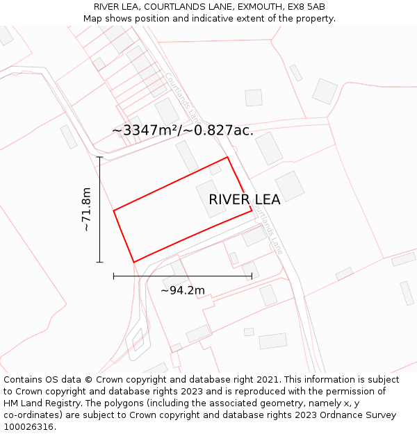 RIVER LEA, COURTLANDS LANE, EXMOUTH, EX8 5AB: Plot and title map